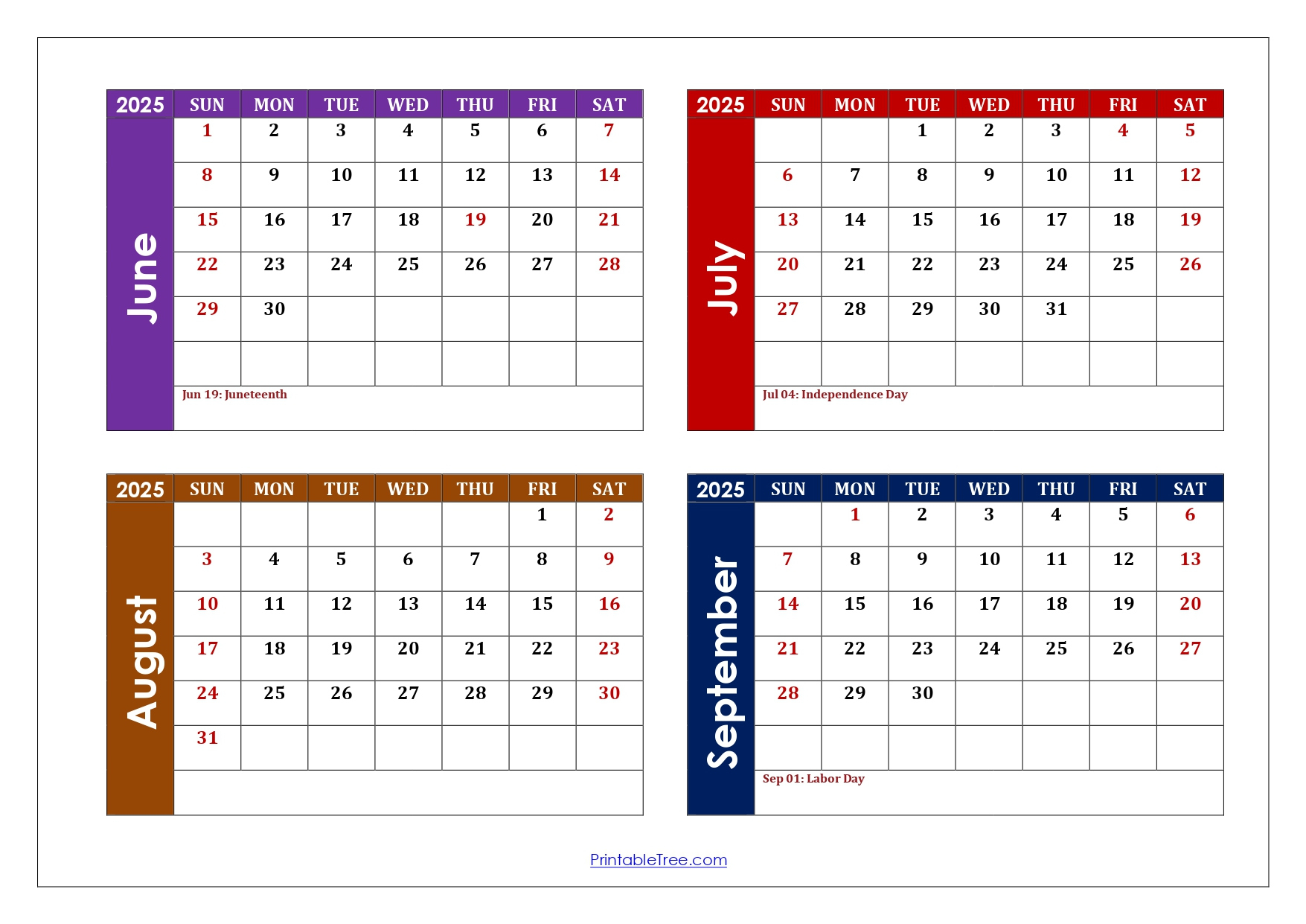 June To September 2025 Calendar Printable Pdf | Four Months Calendar for May to September 2025 Calendar