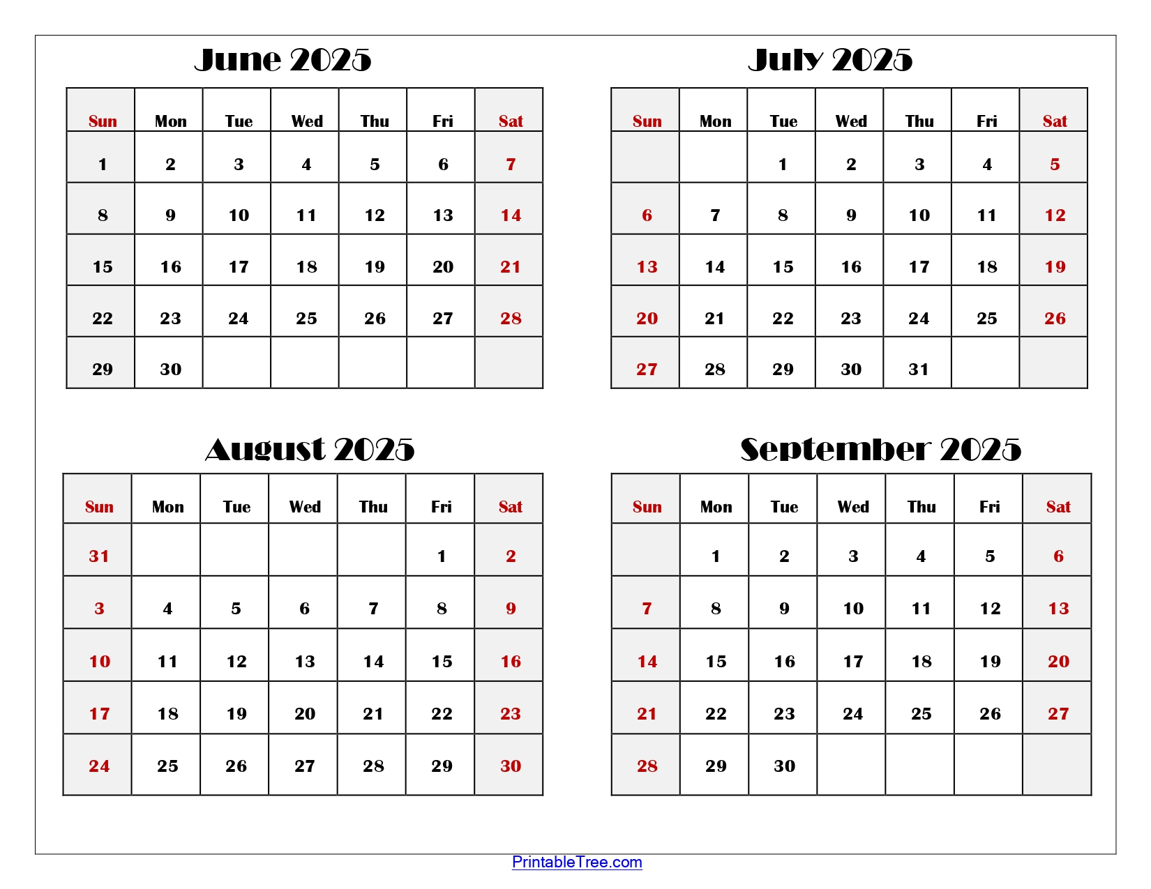 June To September 2025 Calendar Printable Pdf | Four Months Calendar with regard to September 2025 to June 2026 Calendar Printable