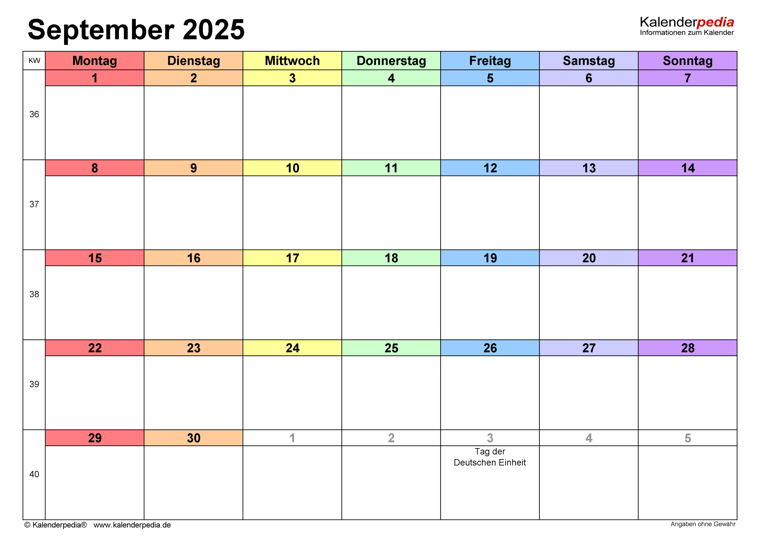 Kalender September 2025 Als Excel-Vorlagen in September Calander 2025