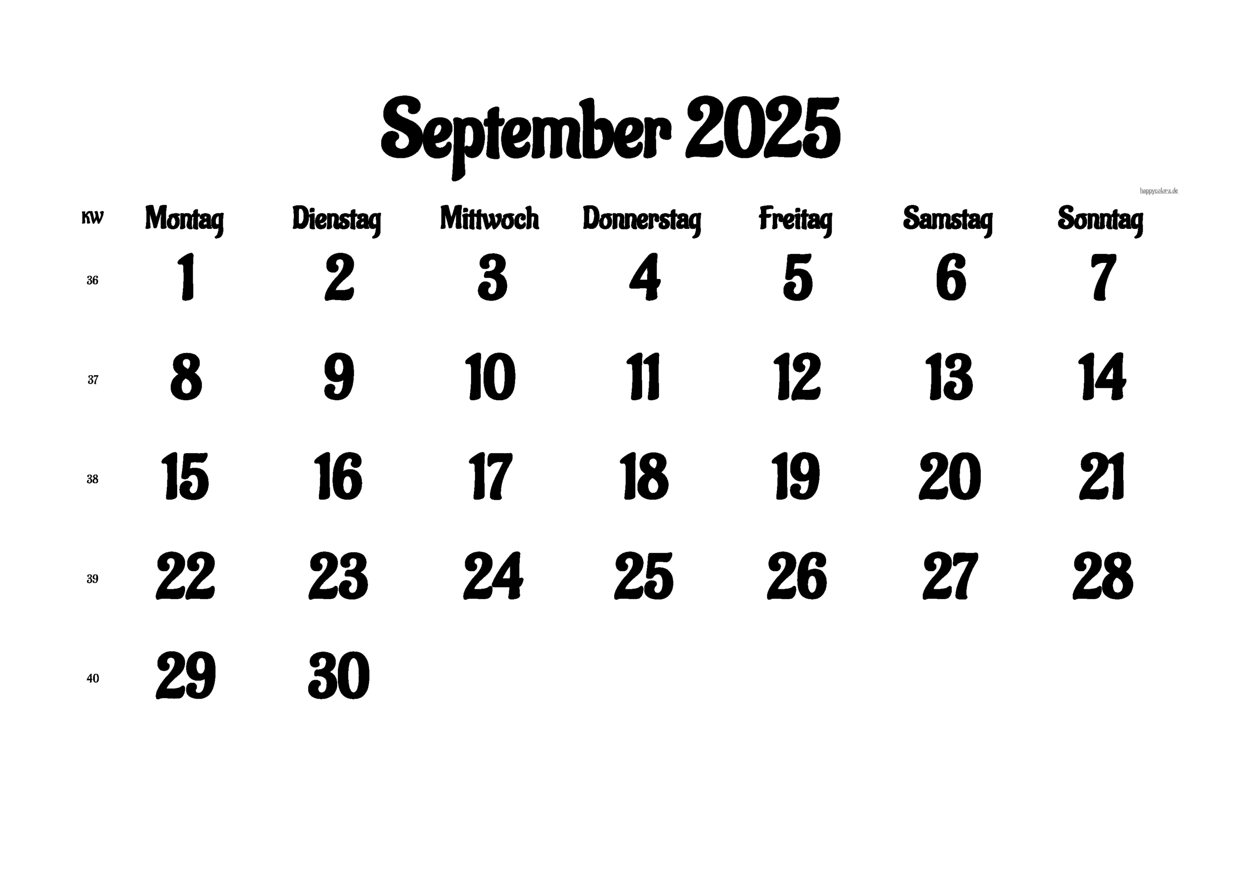 Kalender September 2025 Zum Ausdrucken (Pdf, Xls, Png) intended for September Calander 2025