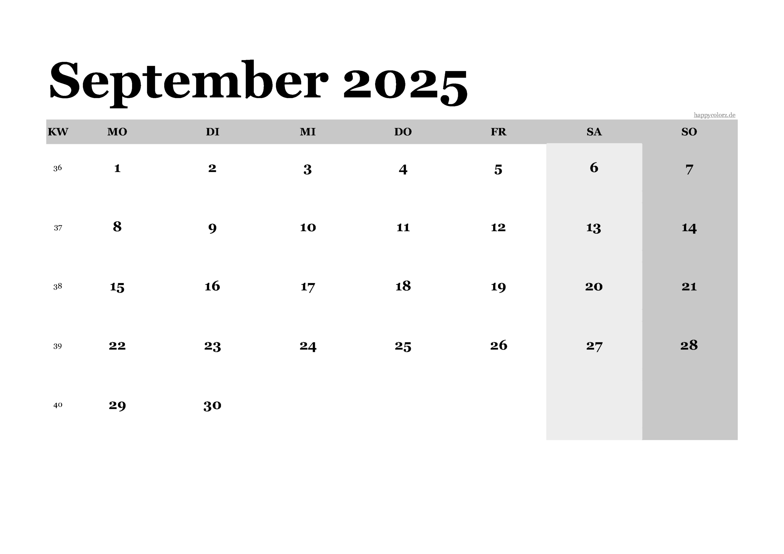 Kalender September 2025 Zum Ausdrucken (Pdf, Xls, Png) pertaining to September Calander 2025