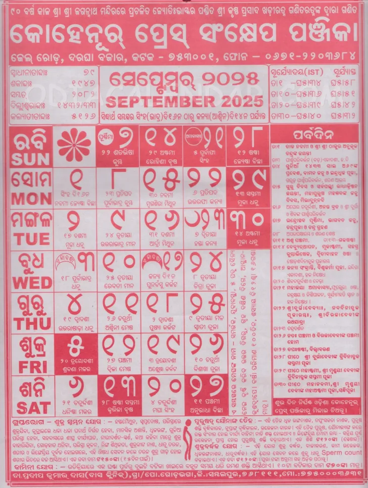 Odia Calendar 2025 September