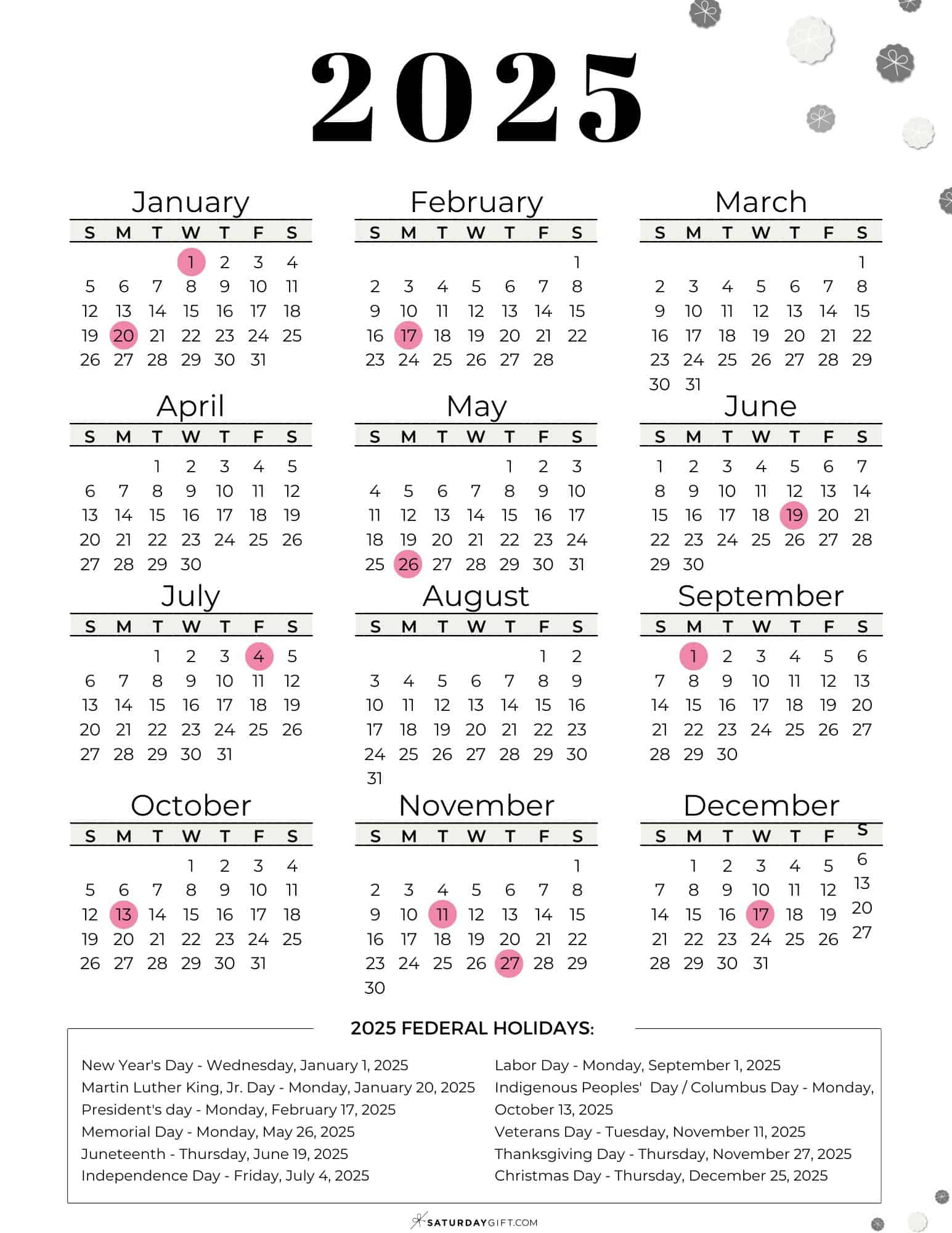 List Of Federal Holidays 2025 In The U.s. | Saturdaygift in September 2025 Calendar Us Holidays