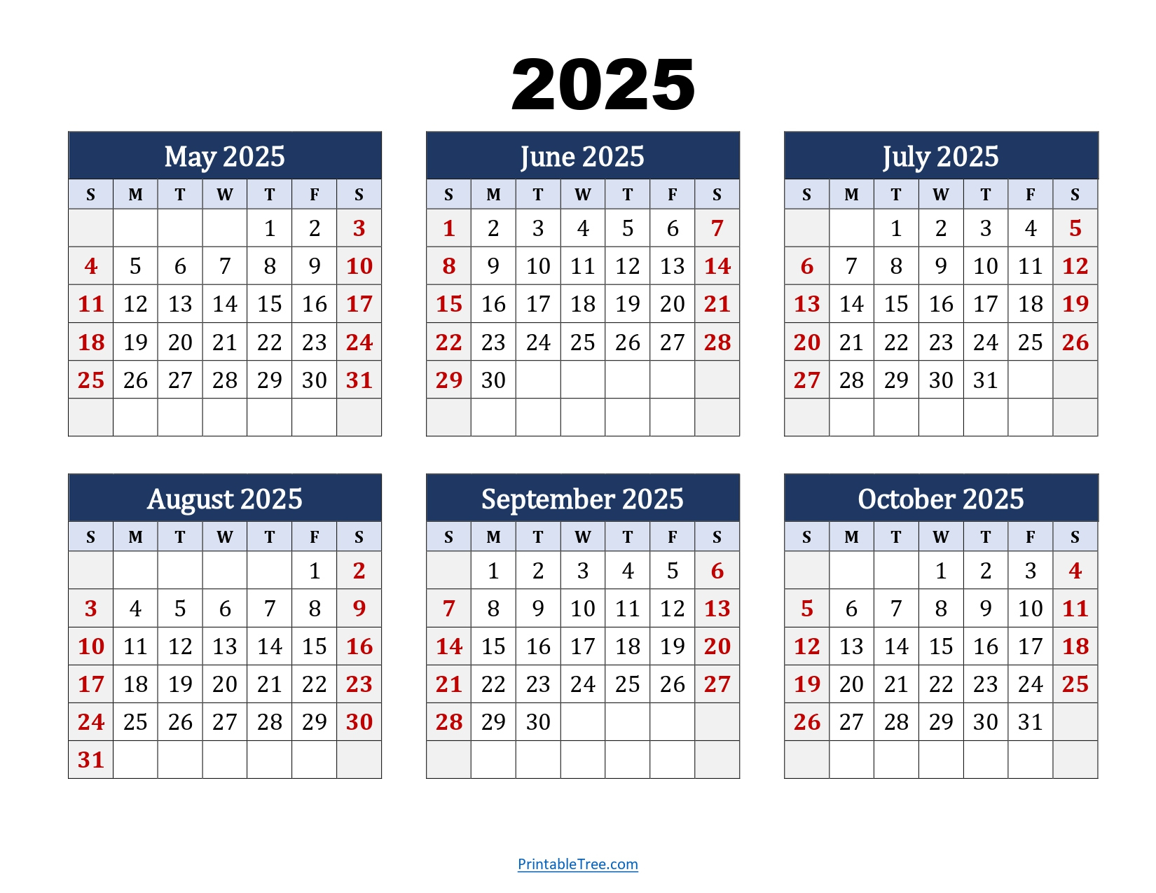 May To October 2025 Calendar Printable Pdf | Six Months Calendar regarding May To September 2025 Calendar