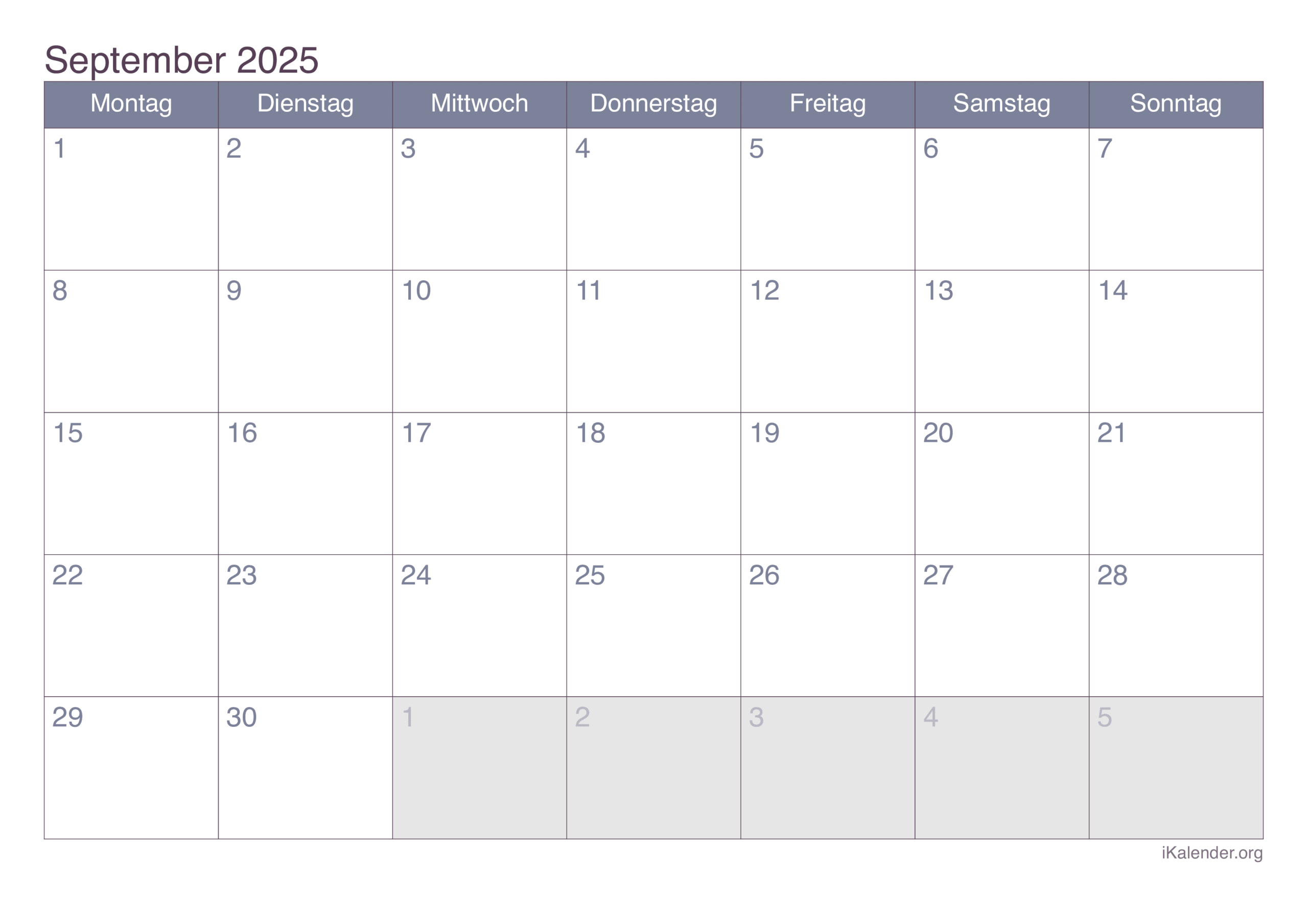 Monatskalender September 2025 Zum Ausdrucken intended for Calender 2025 September
