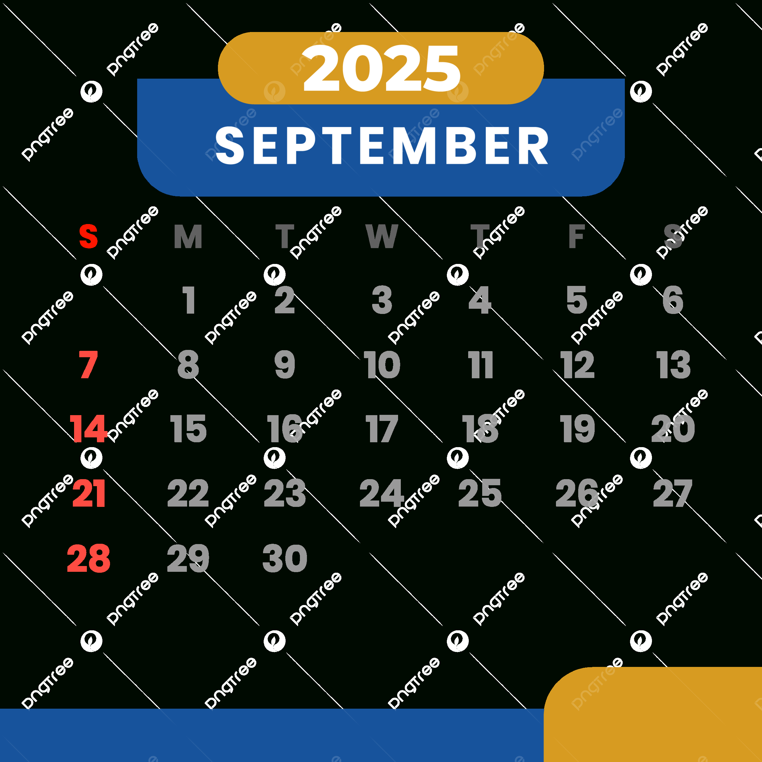 Monthly Calendar September 2025 Clipart Blue And Yellow Vector with September 2025 Calendar Blue