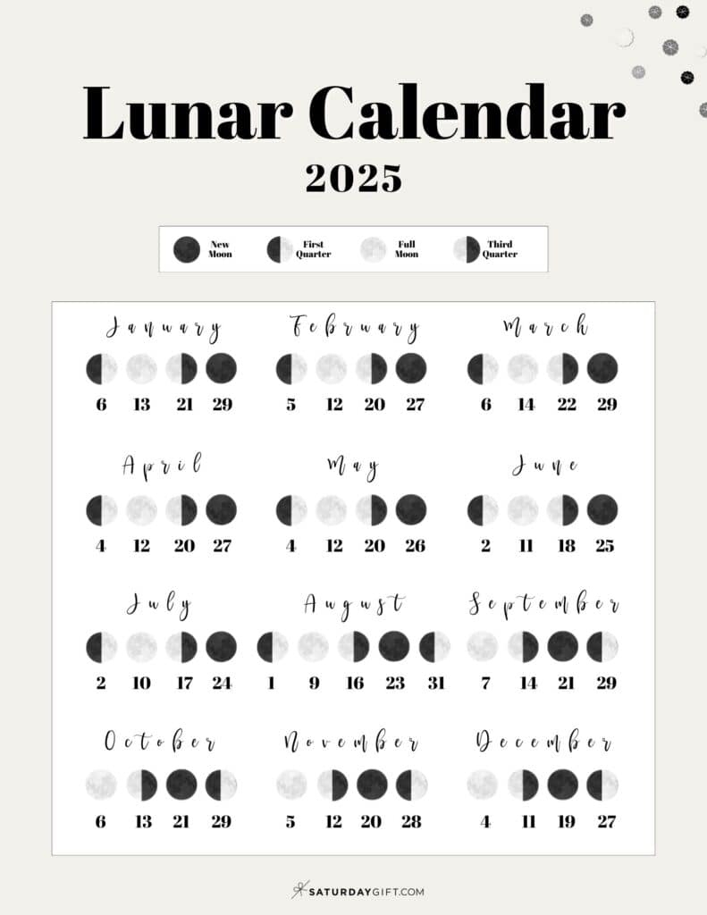 Moon Phase Calendar - 12 Cute &amp;amp; Free Printable 2025 Lunar Calendars intended for Moon Phase For September 2025 Calendar