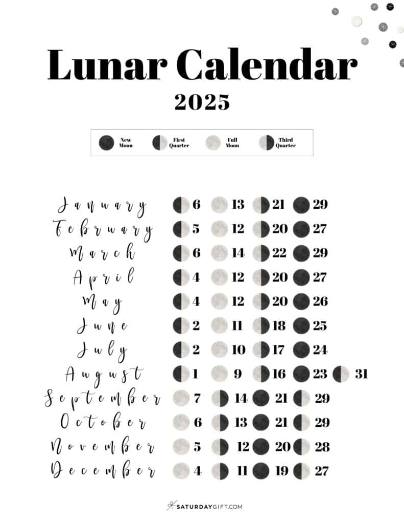 Moon Phase Calendar - 12 Cute &amp;amp; Free Printable 2025 Lunar Calendars regarding September 2025 Calendar with Moon Phases
