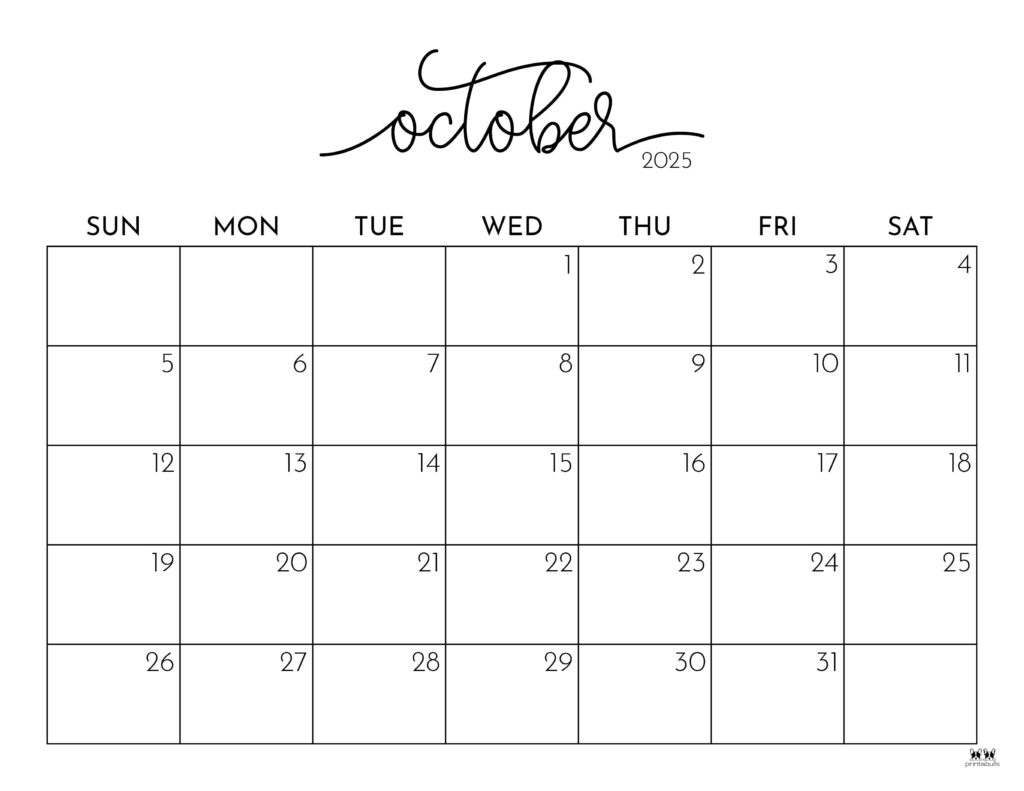 October 2025 Calendars - 107 Free Printables | Printabulls for September October 2025 Calendar Printable