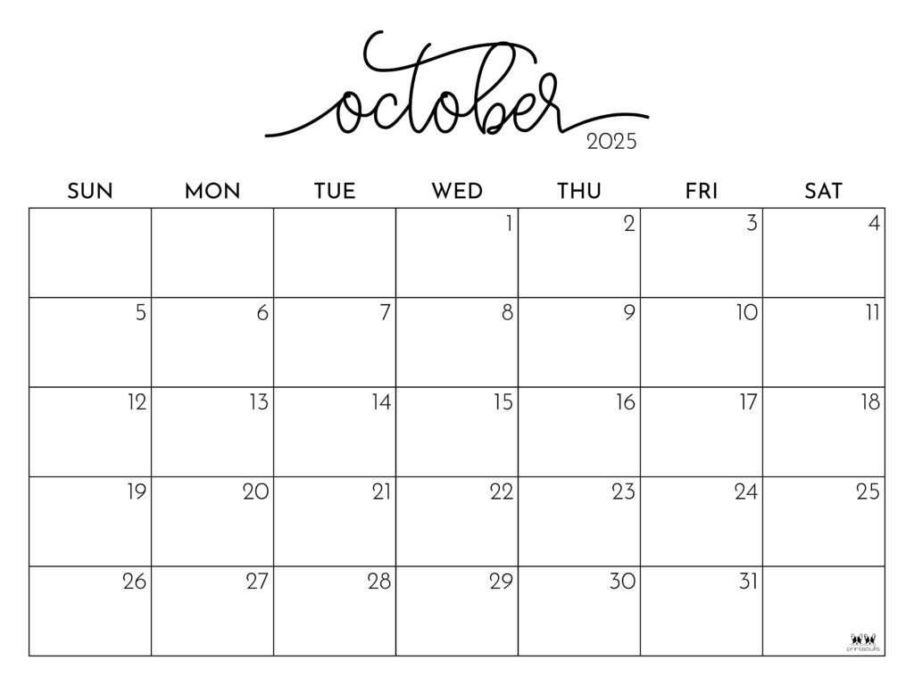 October 2025 Calendars - 107 Free Printables | Printabulls in Printable Calendar Months For September October 2025 Free