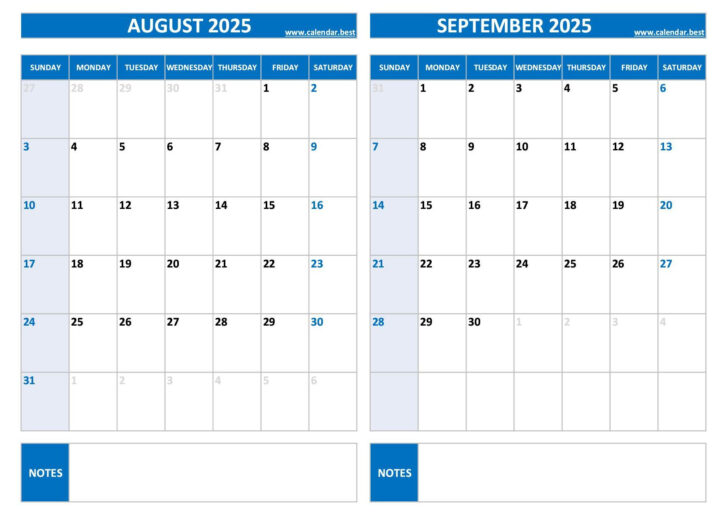 Printable August September 2025 Calendar