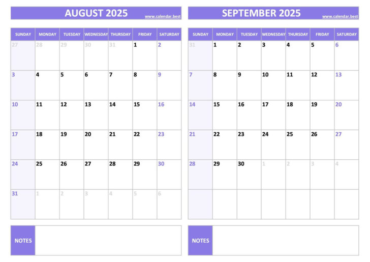 Printable August and September 2025 Calendar