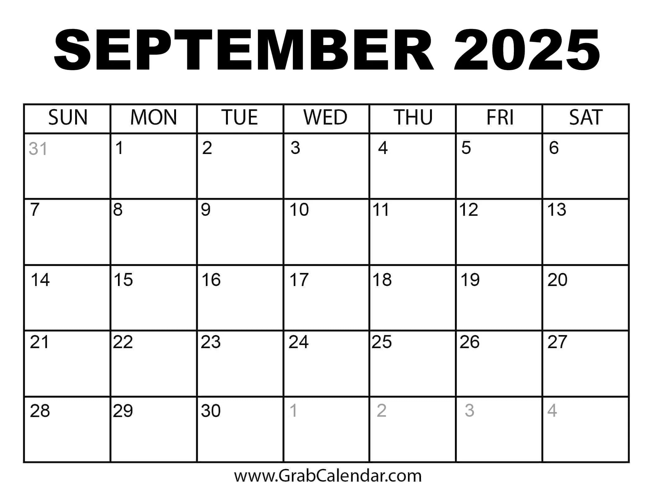 Printable September 2025 Calendar intended for September 2025 Calendar Dates