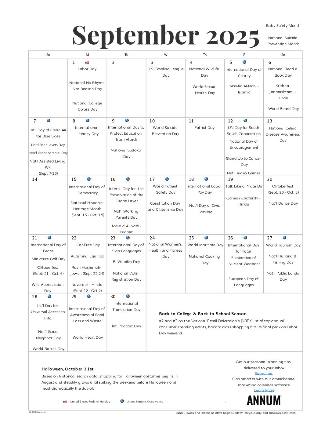 Printable September 2025 Calendar | September Holidays | Annum throughout September Events And Holidays 2025