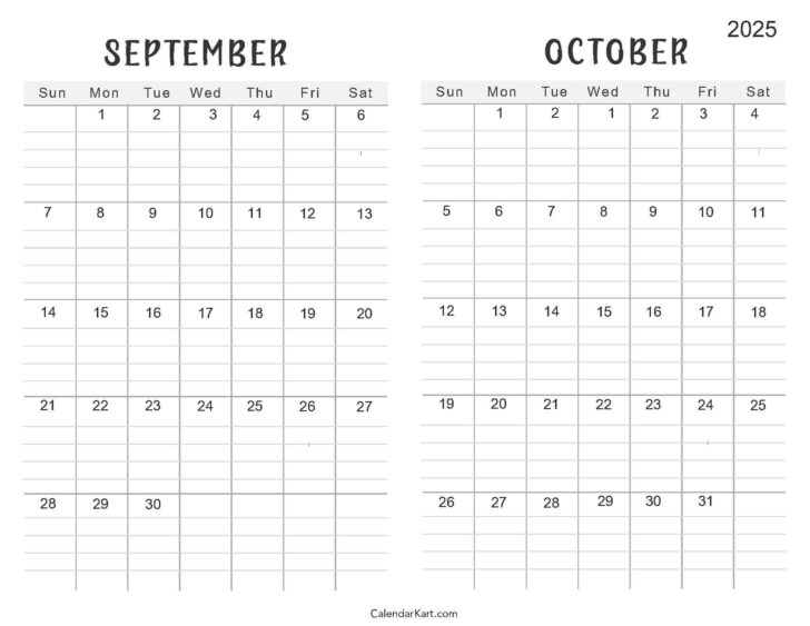 Printable Calendar For September and October 2025