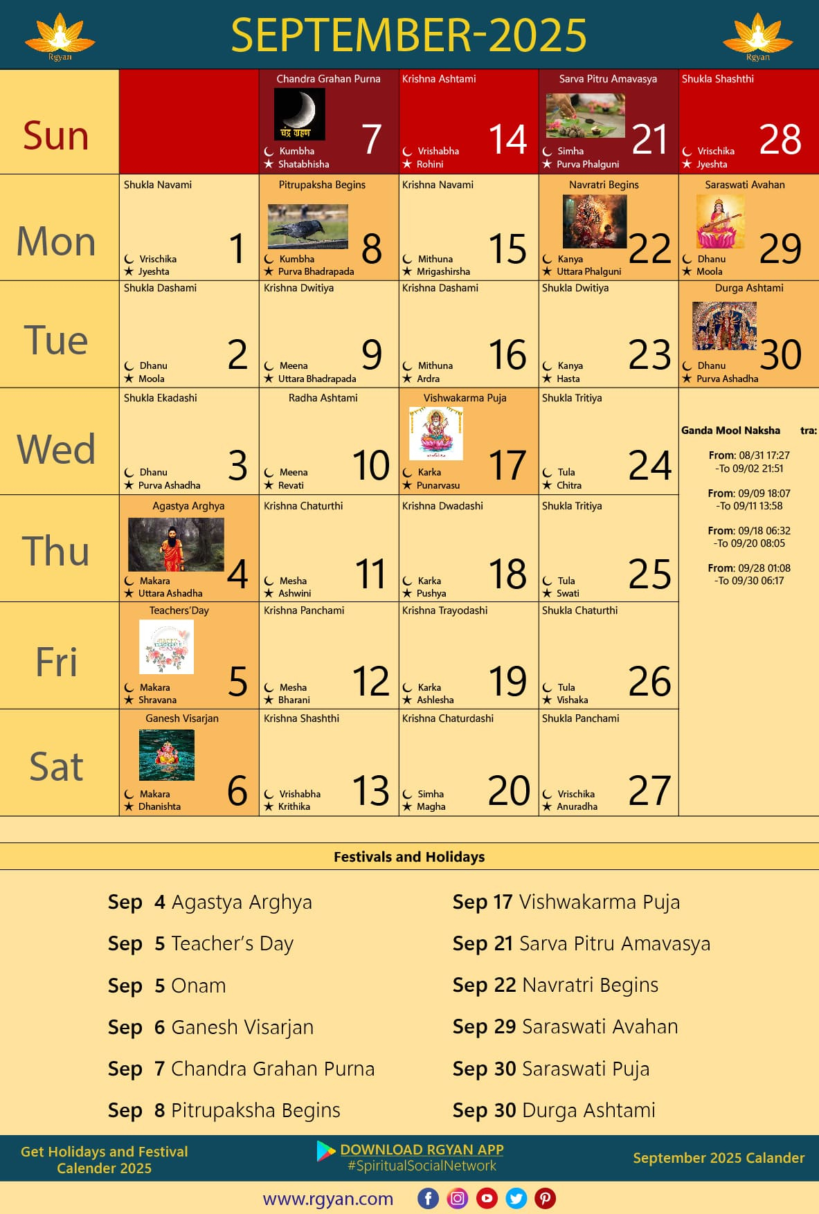 Rgyan: Important Dates In September 2025 - Indian Lunar Calendar within September 2025 Calendar with Festivals