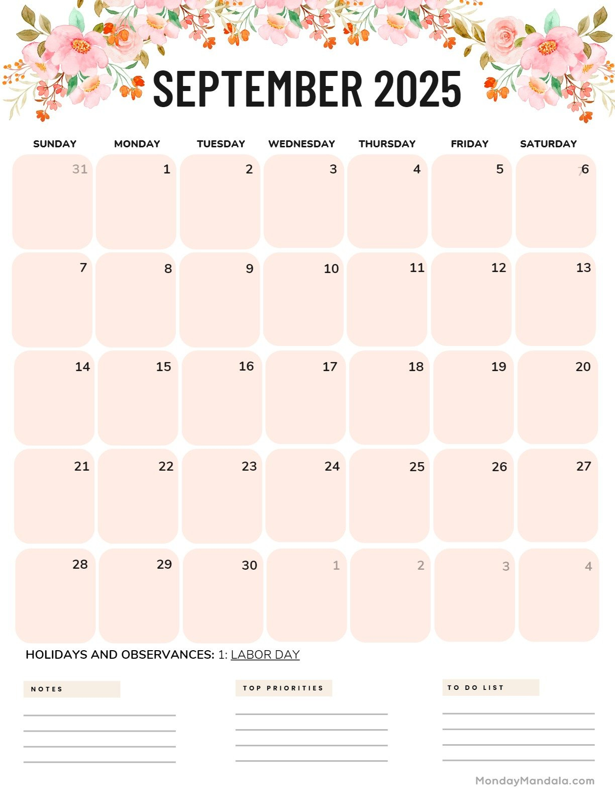September 2025 Calendar (52 Free Pdf Printables) in September 2025 Calendar Monday Mandala