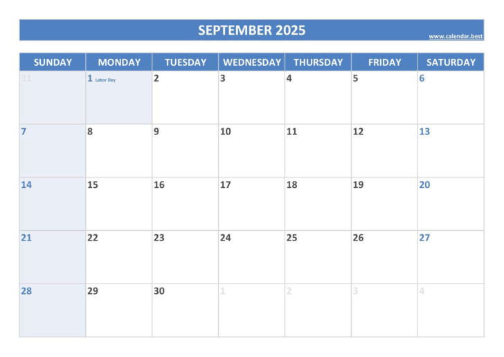 September 2025 Calendar Days