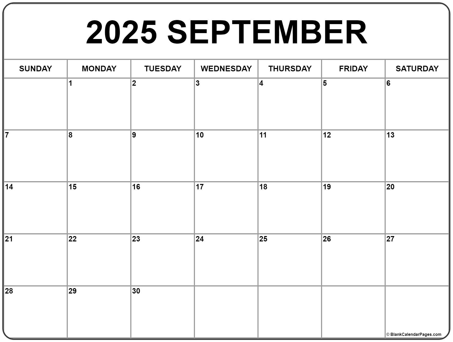 September 2025 Calendar | Free Printable Calendars for September 2025 Printable Calender