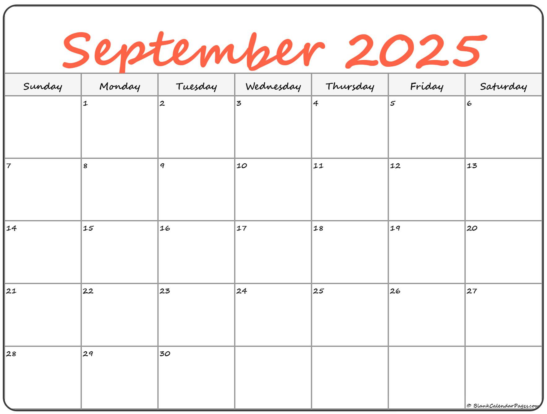 September 2025 Calendar | Free Printable Calendars pertaining to Large September 2025 Calendar