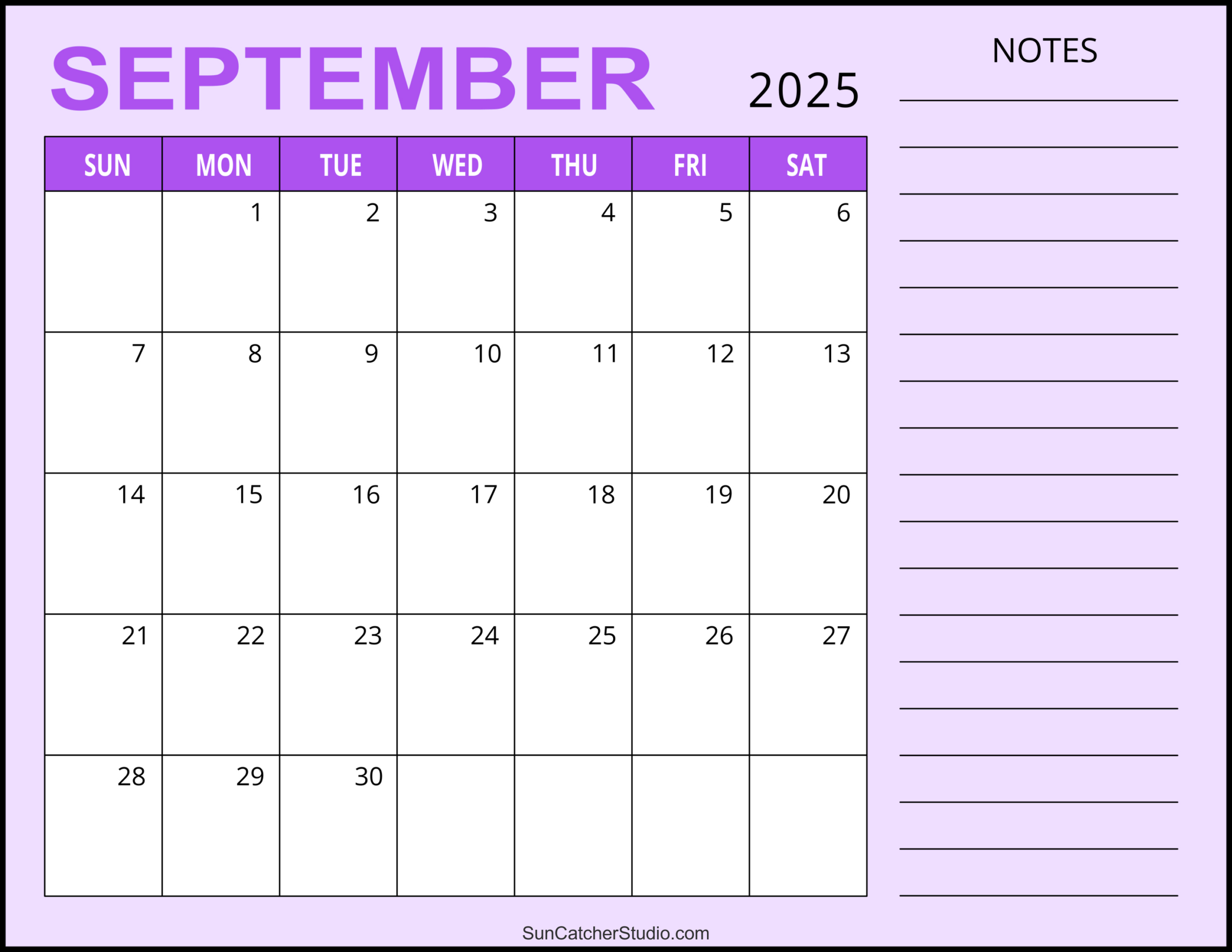 September 2025 Calendar (Free Printable) – Free Printables with September 2025 Calendar With Notes