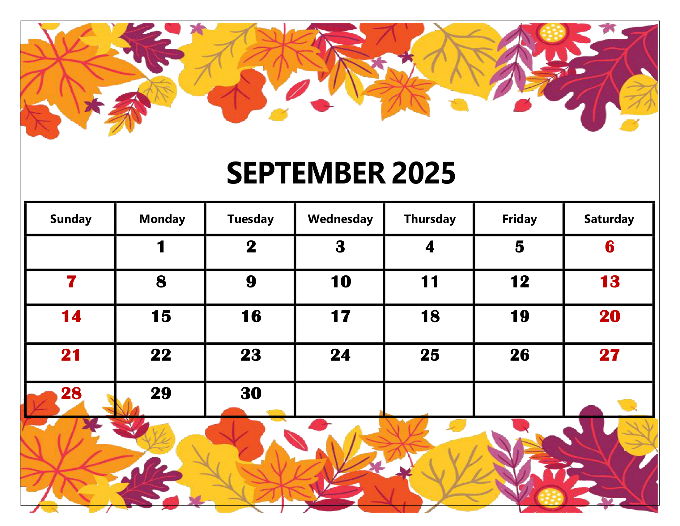 September 2025 Calendar Printable Pdf Template With Holidays for Printable September 2025 Calendar with Holidays