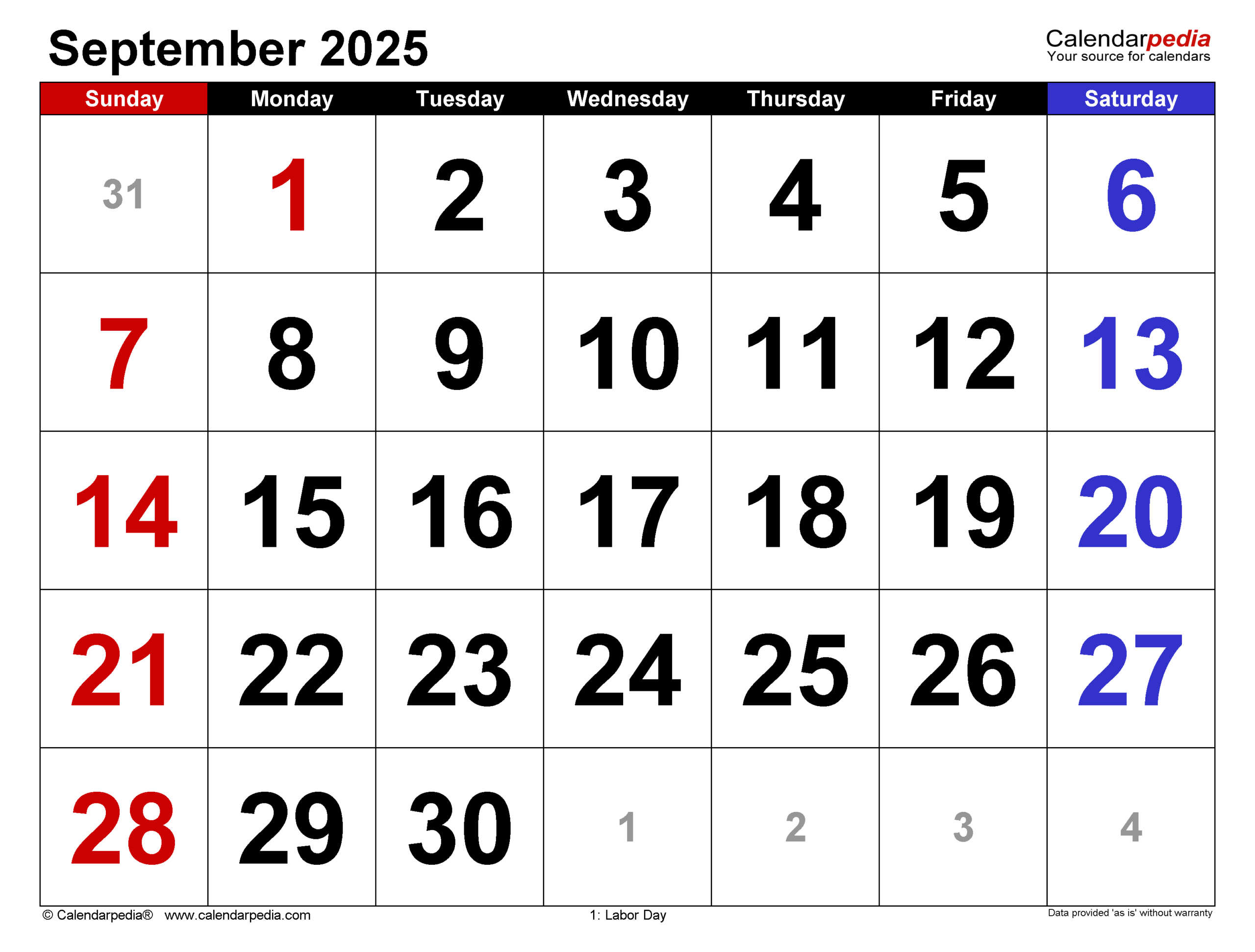 September 2025 Calendar | Templates For Pdf, Excel And Word for September 2025 Calendar Usa