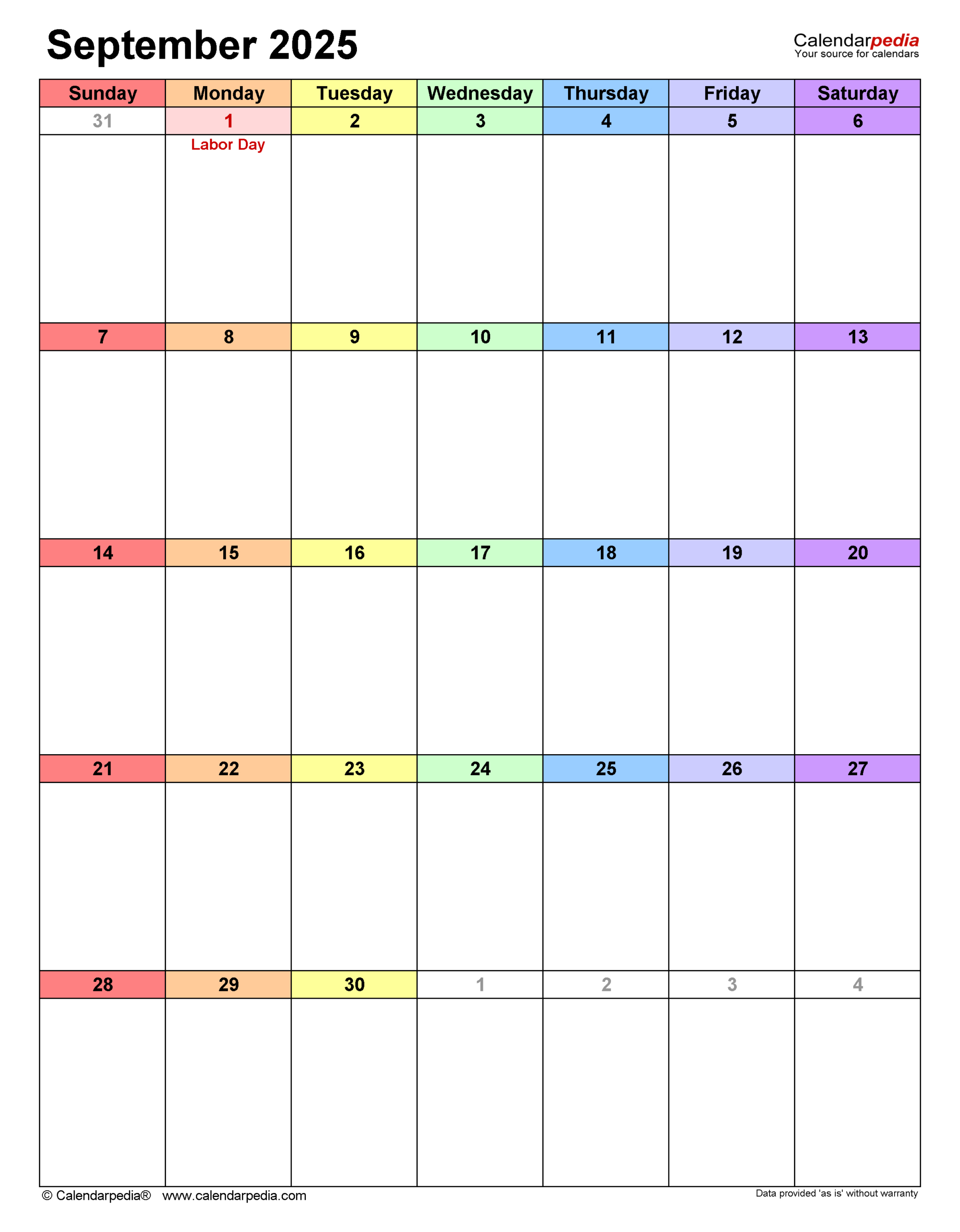 September 2025 Calendar | Templates For Pdf, Excel And Word inside September 2025 Calendar Vertical