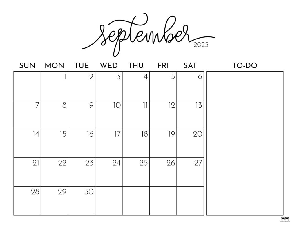 September 2025 Calendars - 107 Free Printables | Printabulls for September Detail Schedule Calendar 2025 Printable