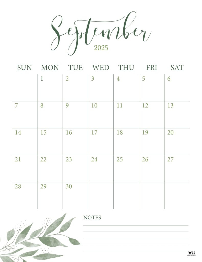 September 2025 Calendars - 107 Free Printables | Printabulls within September 2025 Calendar Homemade