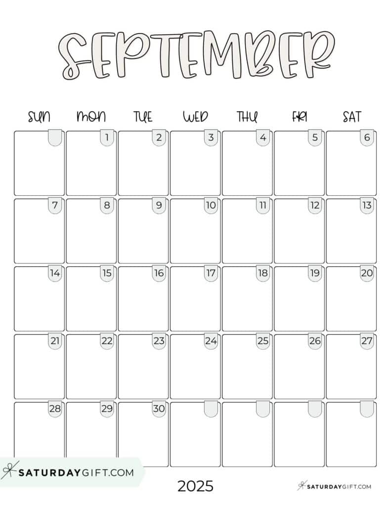September 2025 Calendars - 23 Cute Free Printable Pdfs | Saturdaygift throughout September 2025 Calendar Aesthetic