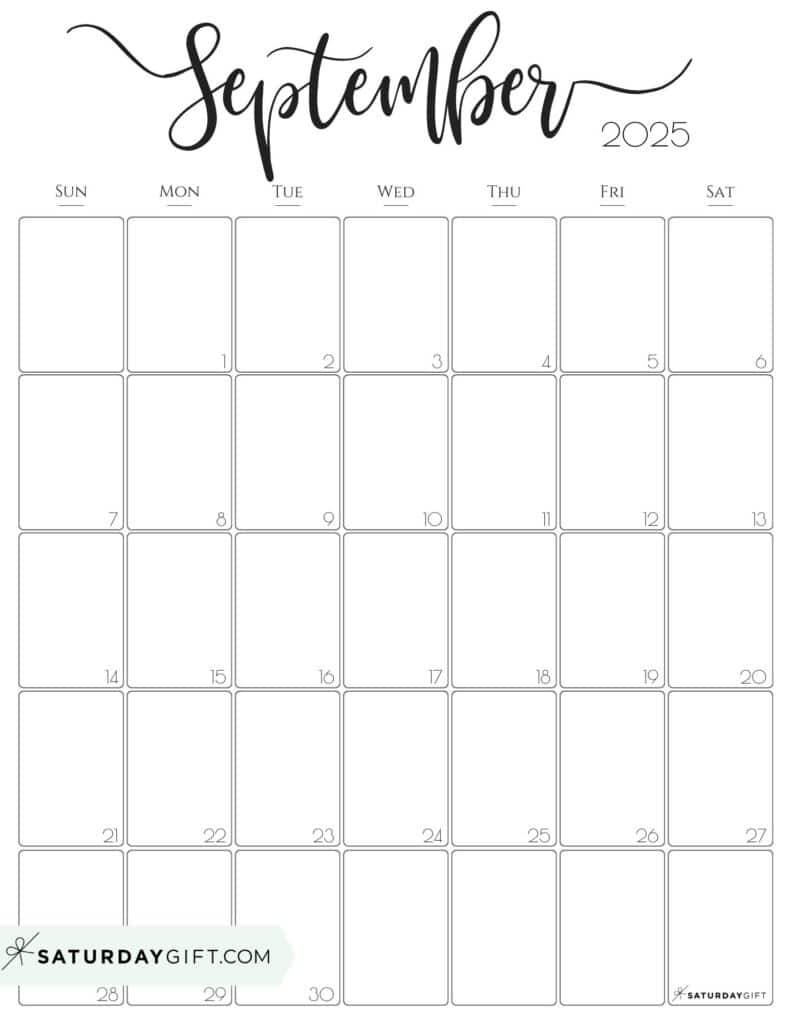 September 2025 Calendars - 23 Cute Free Printable Pdfs | Saturdaygift with September Calendar 2025 Printable Portrait