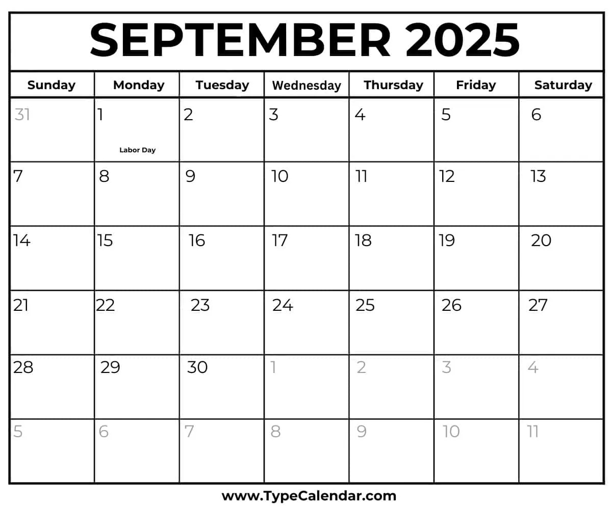 September 2025 Calendars - Free Printable Templates inside September 2025 Calendar Labor Day