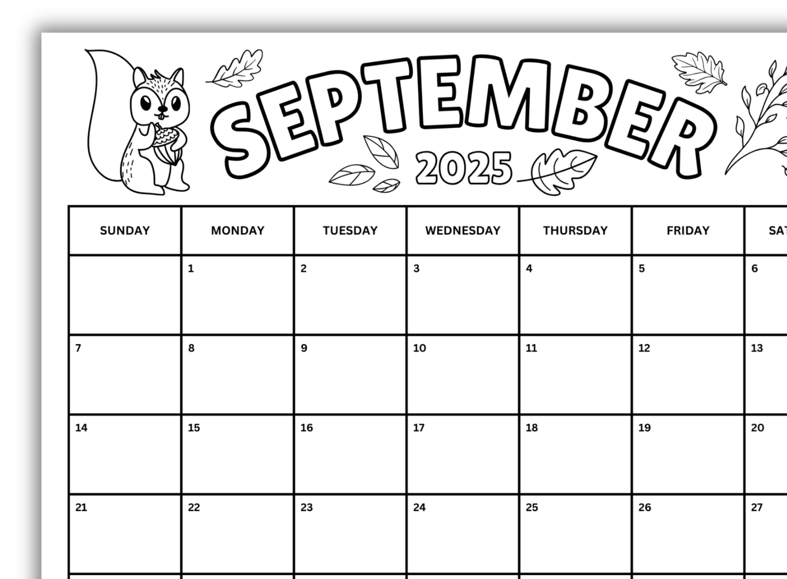 September 2025 Coloring Calendar, Printable September Calendar with regard to September 2025 Calendar Coloring Page
