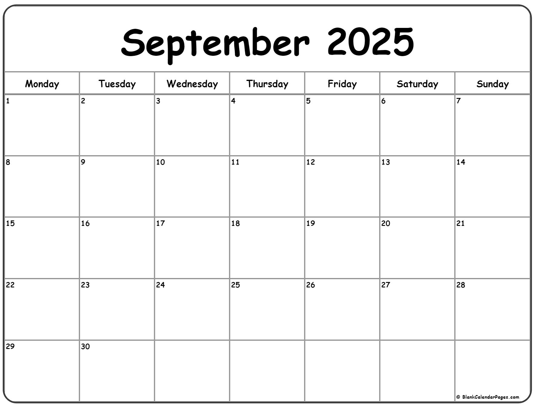 September 2025 Monday Calendar | Monday To Sunday pertaining to September 2025 Calendar Starting Monday