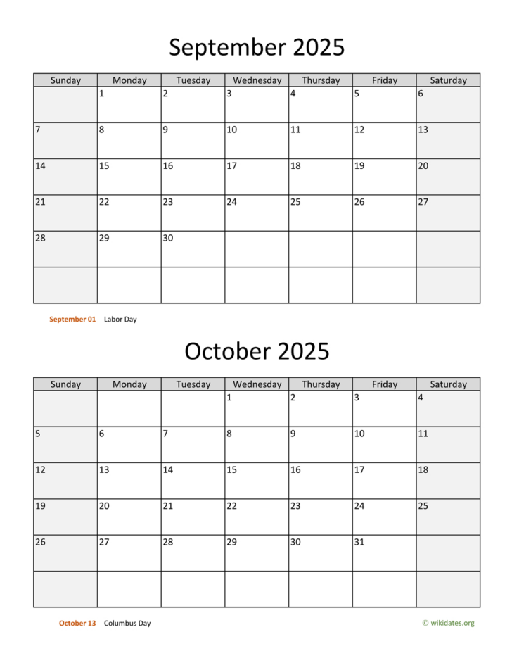 Blank Calendar For September and October 2025