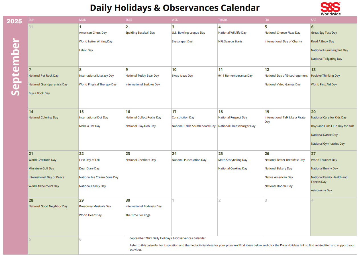 September Daily Holidays &amp;amp; Observances Printable Calendar - S&amp;amp;S Blog with regard to September 2025 National Day