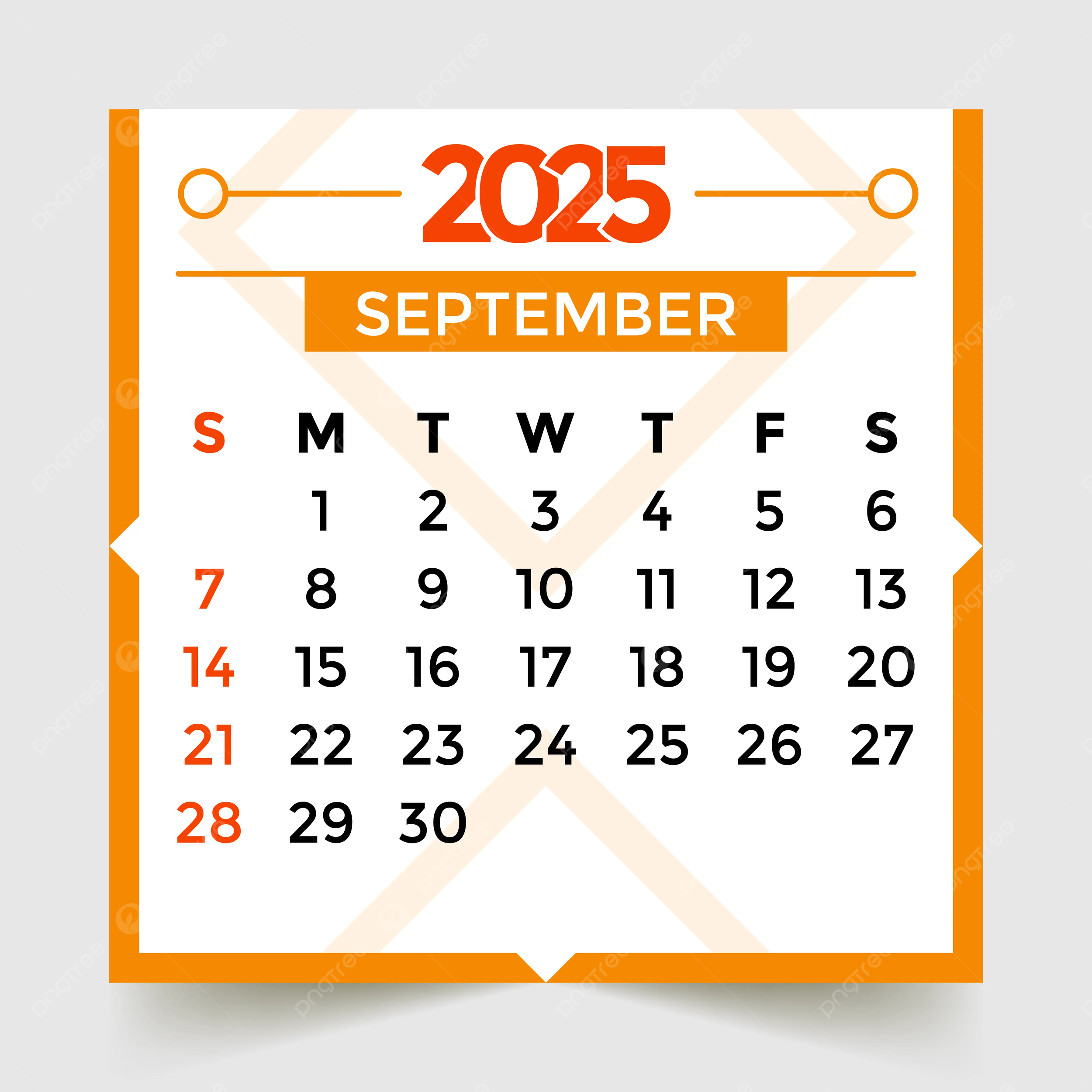 September Month 2025 Calendar Orange Vector Template Download On pertaining to September 2025 Calendar Graphic