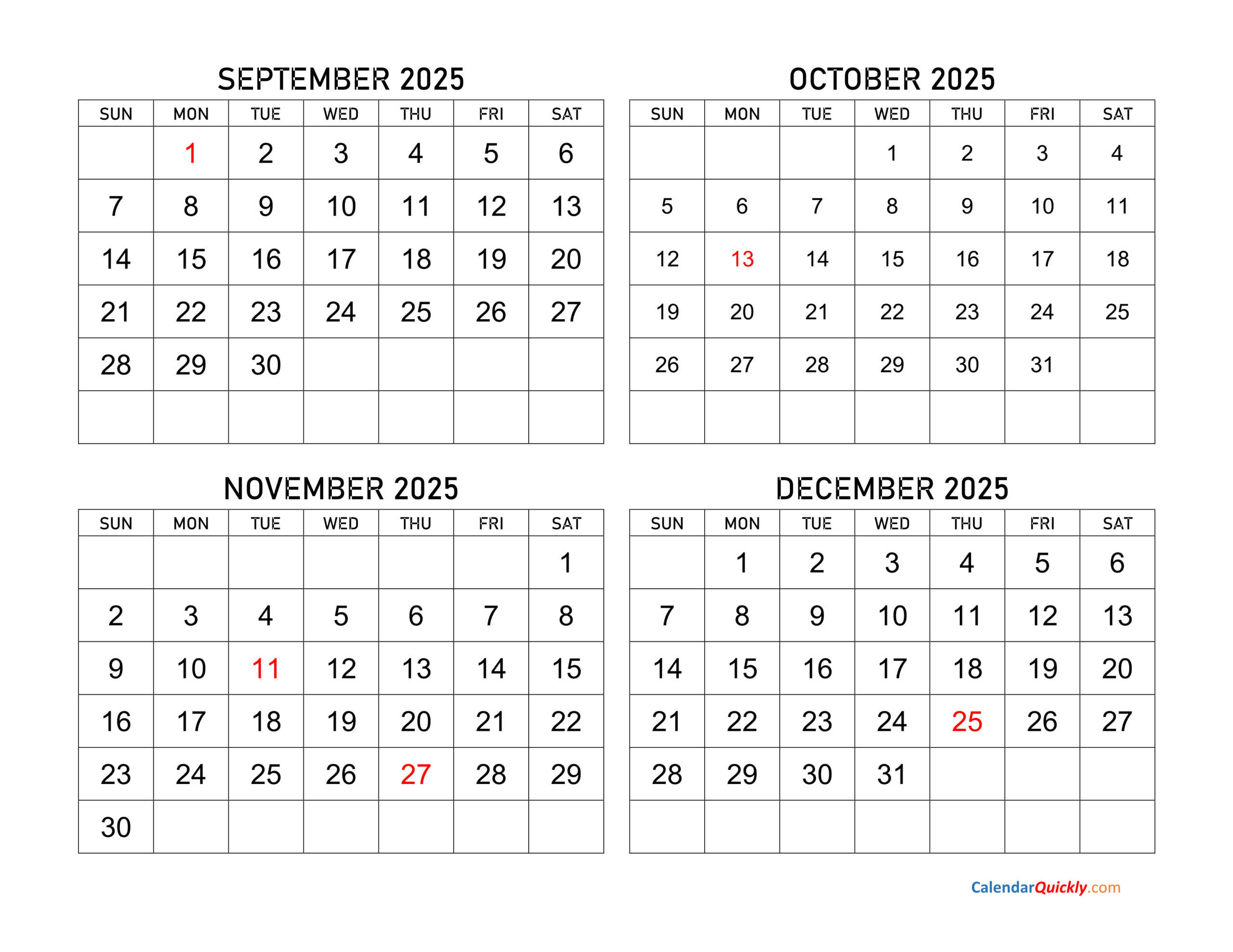 September To December 2025 Calendar | Calendar Quickly pertaining to September - December 2025 Calendar