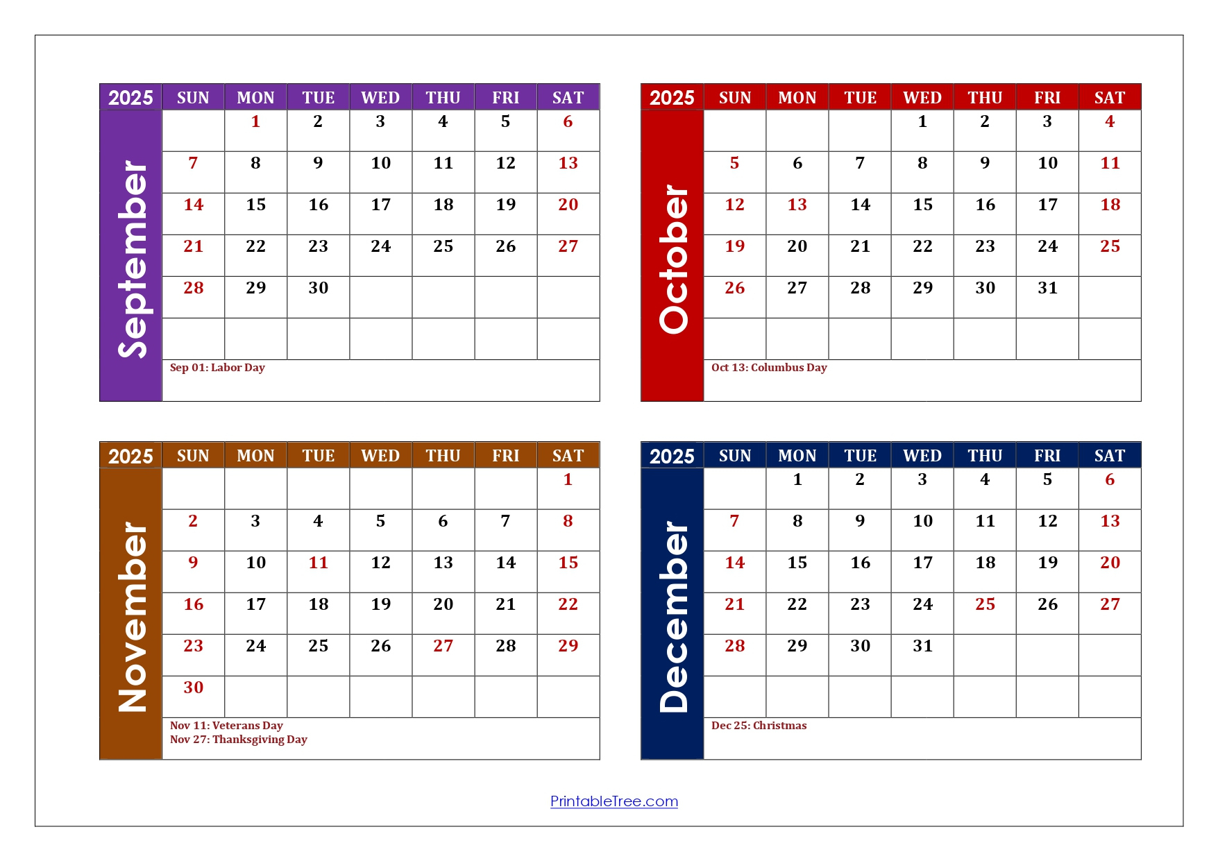 September To December 2025 Calendar Printable Pdf | Four Months pertaining to Printable Calendar September 2025 To December 2025