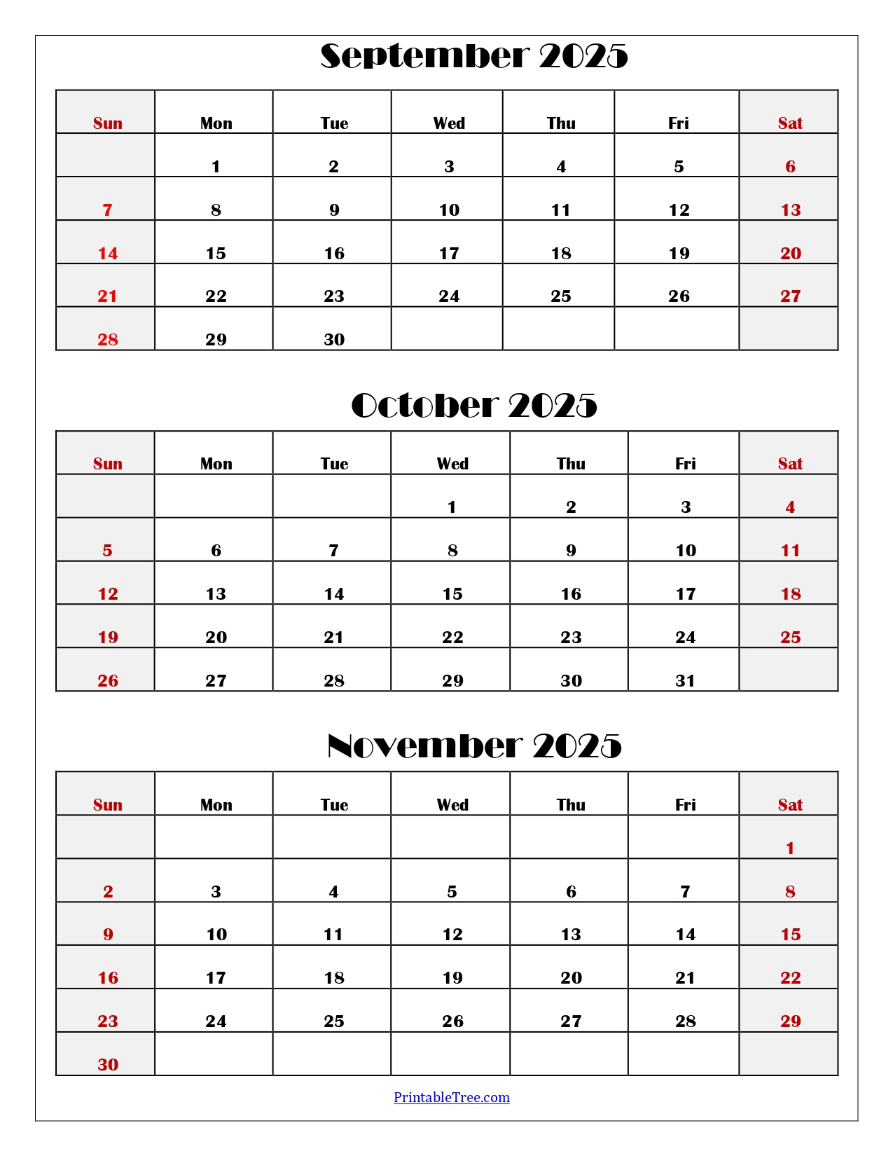September To November 2025 Calendar Printable Pdf | Three Months pertaining to Printable Calendar September October November 2025