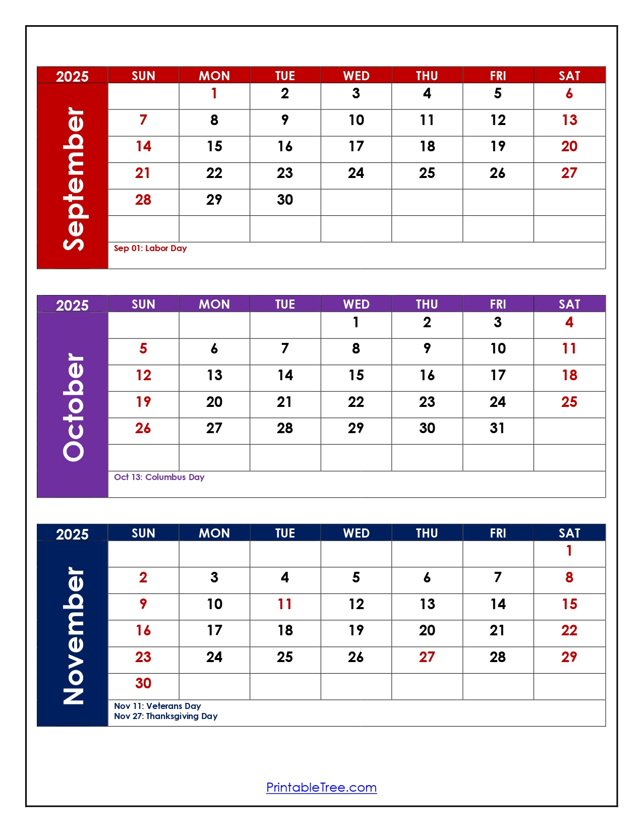 September To November 2025 Calendar Printable Pdf | Three Months within Printable Calendar September October November 2025