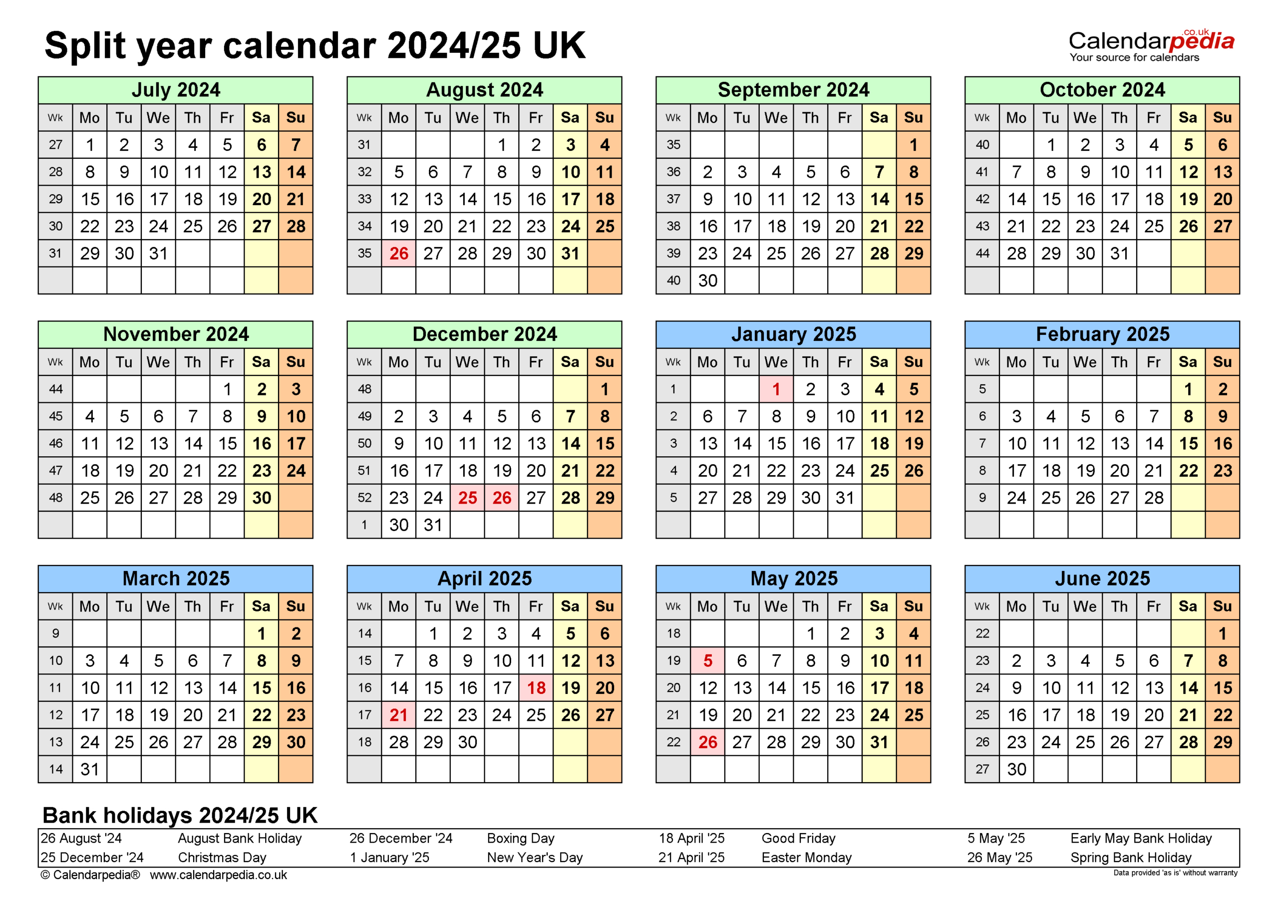 Split Year Calendars 2024/25 Uk (July To June) For Pdf for September 2024 September 2025 Calendar